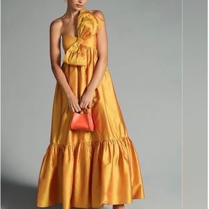 Anthropologie Atsu Golden Bow Midi Dress
